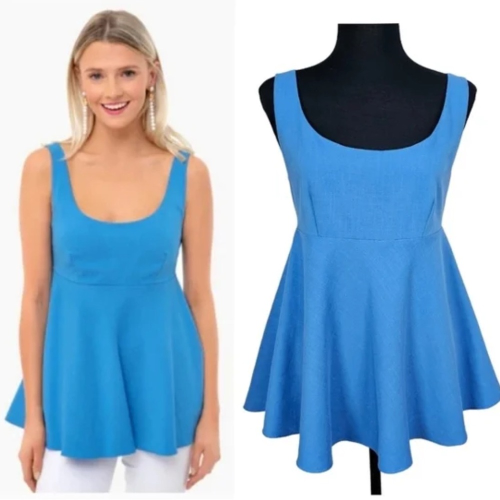 NWOT Tuckernuck Pomander Place Raina Peplum Tank Top Azure Blue L